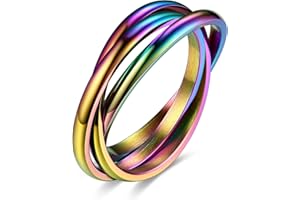 Bestyle Trinity Interlocking Band Rings for Women, Stainless Steel Stacking Cross Rings in Silver/Gold/Rose Gold/Black Tone, Minimalist Promise Ring for Love/Engagement/Wedding, Size 4-12