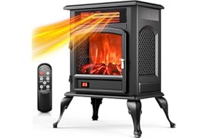 Oylus Electric Fireplace Stove Heater - Freestanding Electric Fireplace Heater with 3D Flame Effect, Infrared Electric Stove Heater for Indoor Use with Thermostat, 1500W, Tip-Over&Overheat Protection