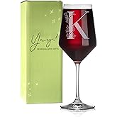 Personalized Wine Glass, Initial Monogrammed A-Z Crystal Wine Glass, Customized Gift for Women Her Mom Friend Sister Wife Bridesmaid Nurse, Unique Christmas Birthday Gifts (K)