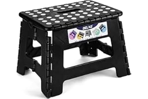 Delxo 9 Inch Folding Step Stool, Black Step Stools Foldable,Portable Collapsible Step Stool with Handle, Folding Stool for Kitchen Bathroom,Bedroom,Garden