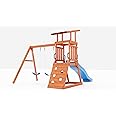 Dolphin Playground Wooden Swing Sets for Backyard with 6FT Slide, Outdoor Playset for Kids with Sand Pit, Climbing Wall, and 2 Belt Swings, Heavy Duty Playground Accessories, Ages 2-9