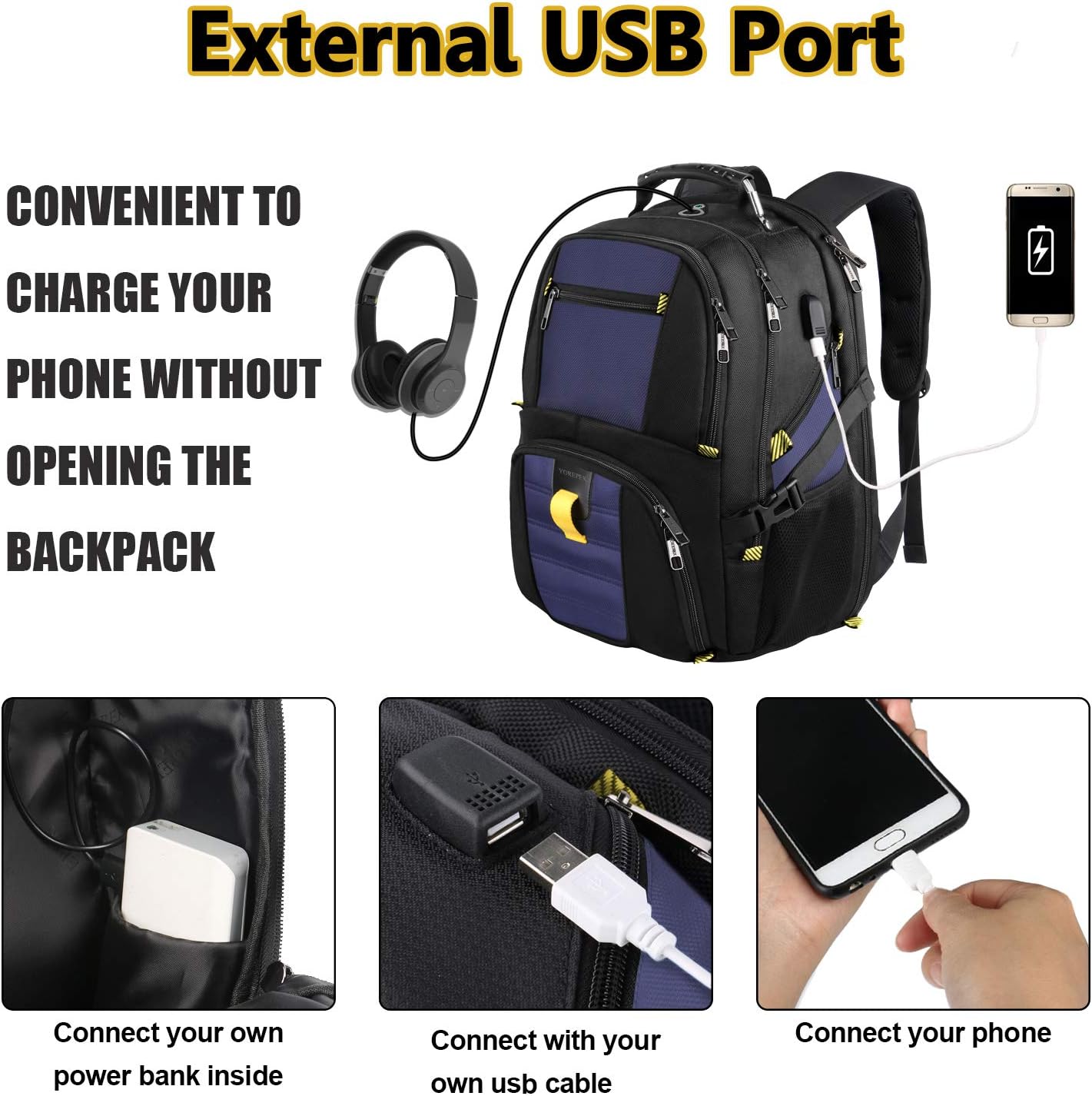 Backpacks for Men, Extra Large Travel Laptop Backpack Gifts for Women Men with USB Charging Port,TSA Friendly Business Computer Bag College High School Bookbags Fit 17 Inch Laptops 45L,Black: Electronics