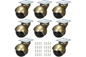 JGJC Ball Caster Wheels 8 Pack, 1.5 inch Brass Casters for Furniture Legs, Solid Vintage Castor Wheels for Furniture, Small Swivel Plate Casters Ottoman Furniture Wheels, Same Product as A (4 Pack)