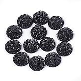 Fashewelry 100Pcs Flatback Resin Cameo Round Cabochons 12mm Sparkle Black Undrilled Deco Beads for Craft Jewelry Making