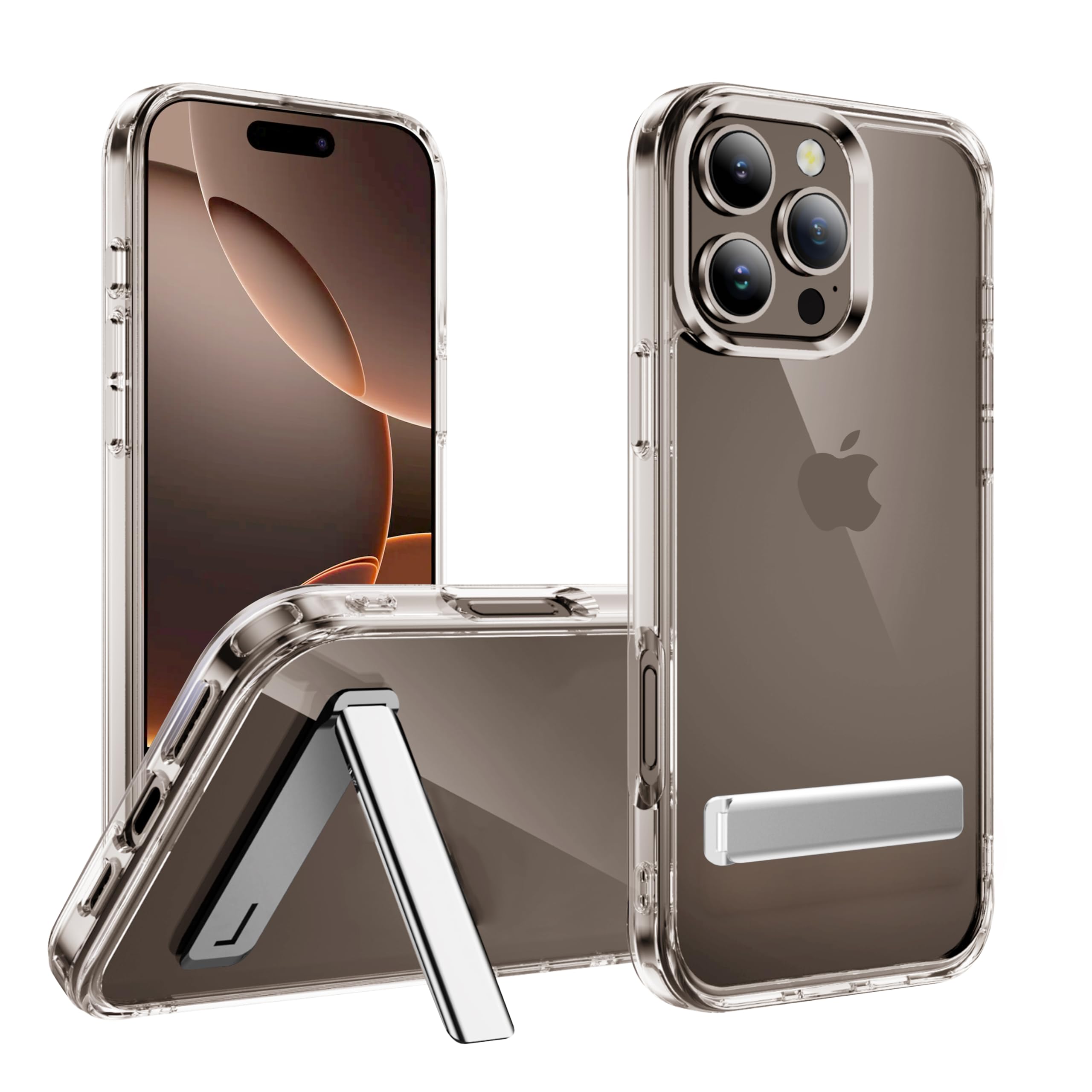 Photo 1 of CEDO Kickstand for iPhone 16 Pro Case, 3-Way Adjustable with Metal Stand, Military-Grade Shockproof Bumper, Slim Transparent Acrylic Back Cover, Crystal Clear Design for iPhone 16 Pro