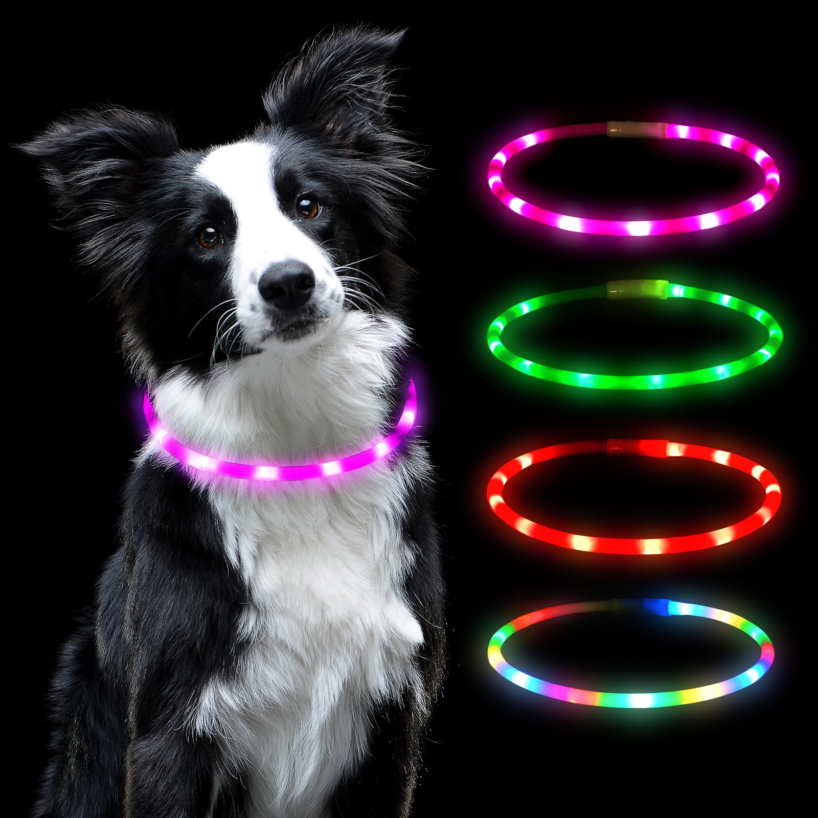 AUAUY LED Light Up Dog Collar, USB Rechargeable with Water Resistant Reflective Light Up Dogs Collar Flashing Light for the Dark Can Arbitrarily Cut to Size Collars for Any Dogs - Pink — image 1