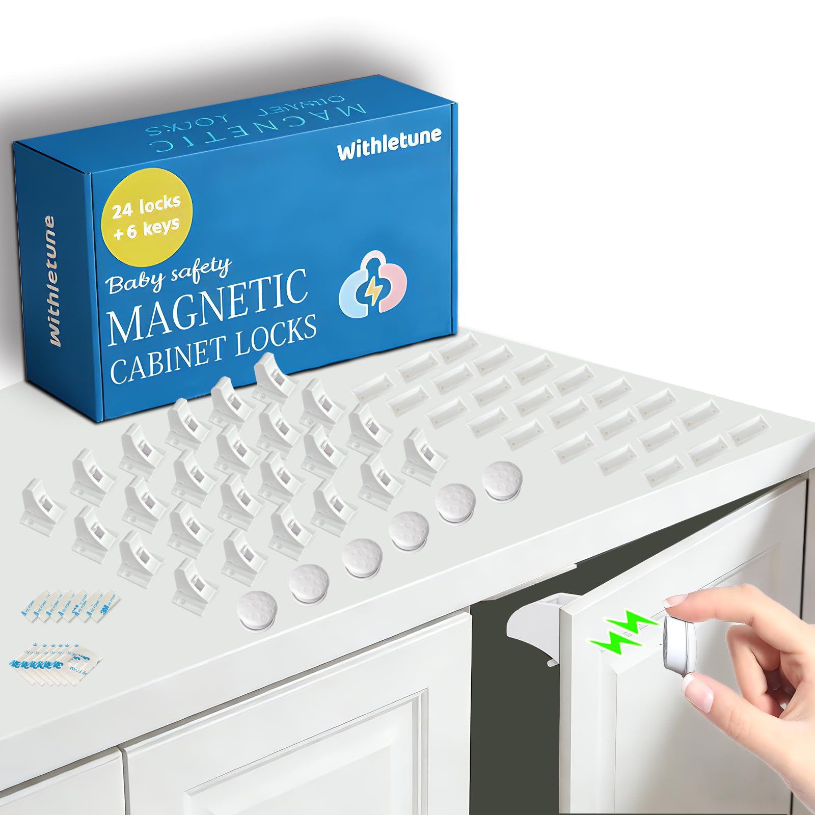 Photo 1 of (24Locks + 6keys) Withletune Magnetic Cabinet Locks for Child Proofing - Child Safety Drawer Lock, Suitable for Kitchens, cabinets, and Storage cabinets - no Drilling Required, Adhesive Installation.