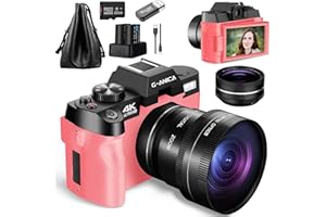 G-Anica 4K Digital Cameras for Photography，48MP/60FPS Video Camera for Vlogging, WiFi & App Control Vlogging Camera for YouTube, Small Camera with 32GB TF Card.Wide-Angle & Macro Lens（Pink）