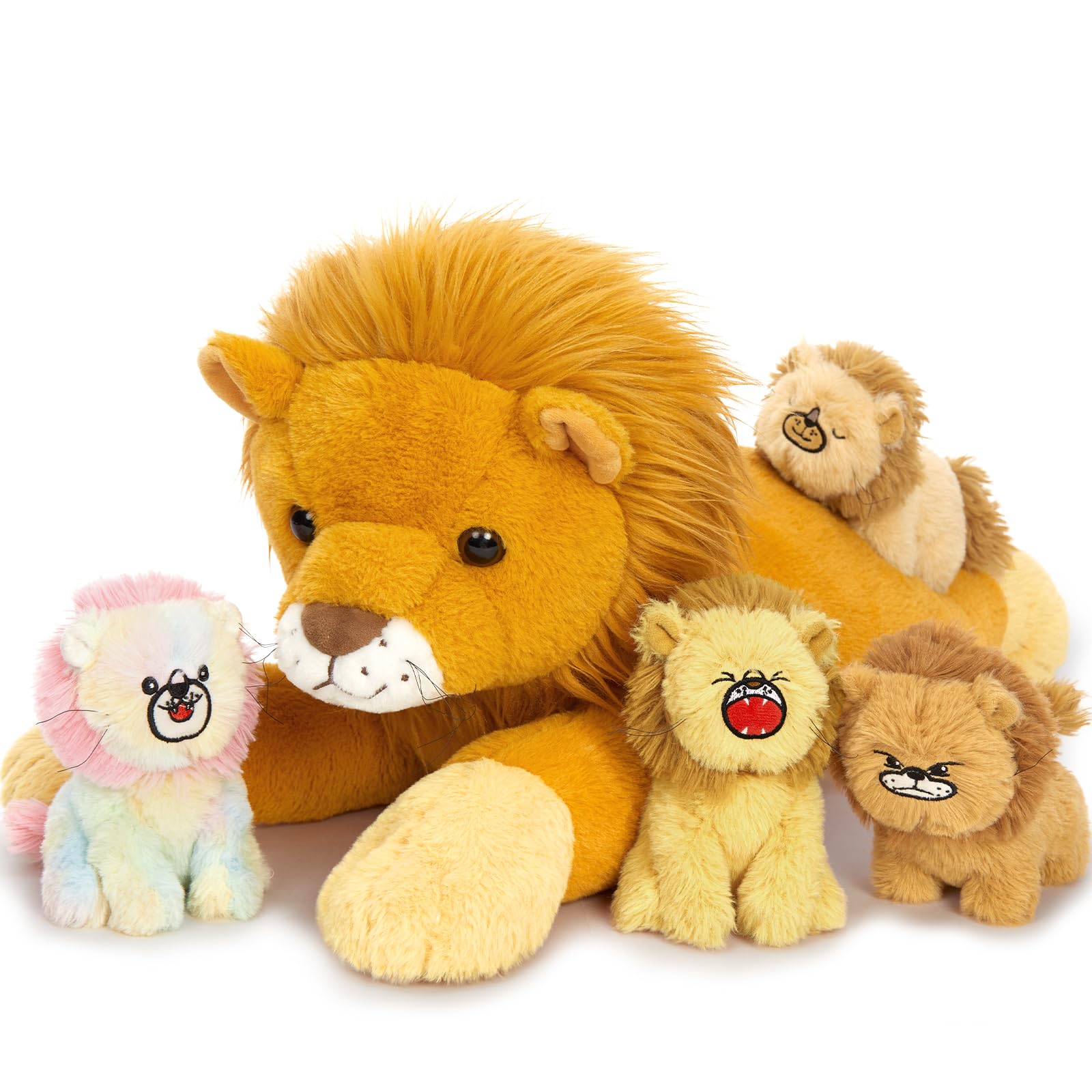 MorisMos Big Lion Teddy Soft Toy, 60cm Mom with 4 Cuddly Baby Inside, Giant Fluffly Lion Stuffed Animal Realistic Kawaii Gift for Kids Birthday Deco β image 1