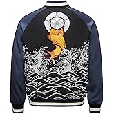 Sukajack Satin Bomber Jacket Japanese Style Koi Carp Embroidery Streetwear Vintage Oversized Full-Zip Windbreaker for Men