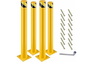 NEWPEAS Safety Bollard, 48 inches high, 4.5-inch Diameter, Yellow Coated, Comes with 16 Bolts for Secure Installation, Perfect for high-Traffic Areas. (48in,4PCS)