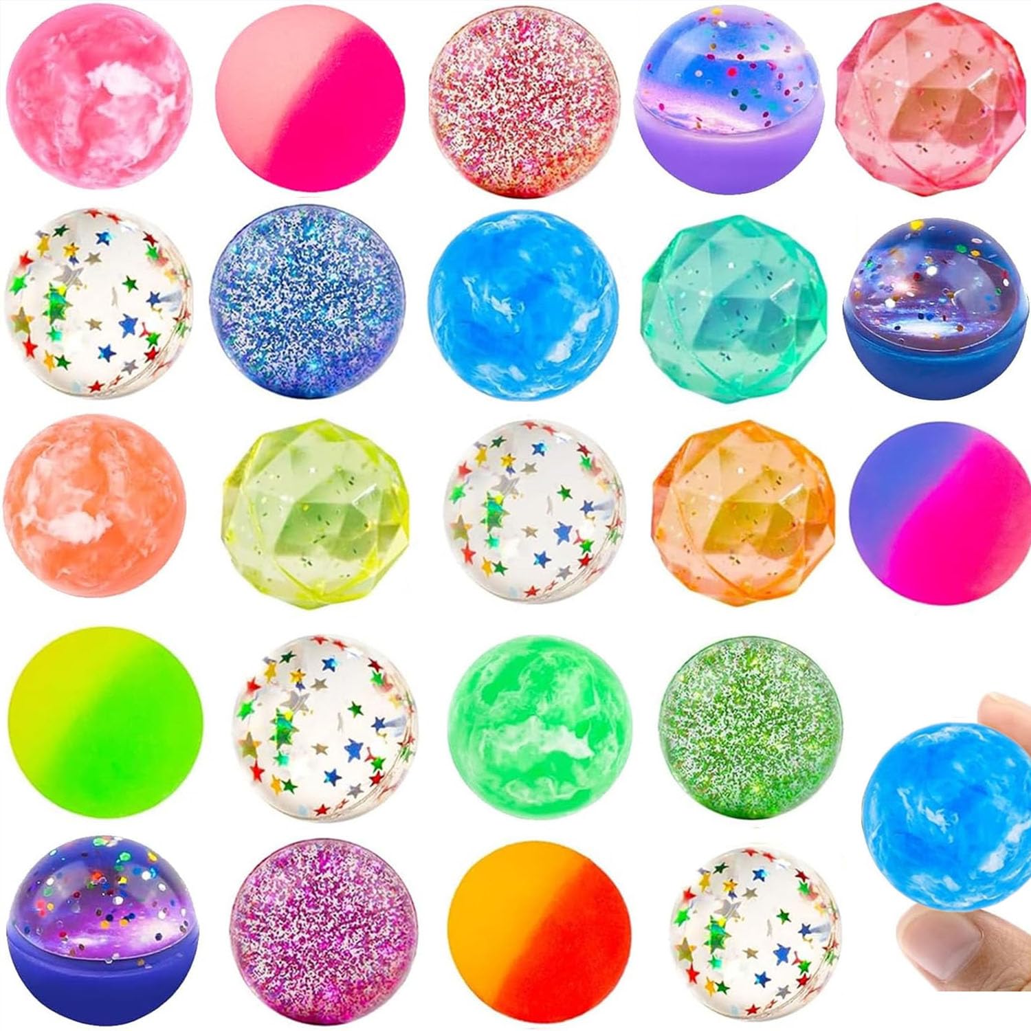 Photo 1 of 24Pcs Bouncing Balls Toys for Kids, Bouncy Balls 32mm in 6 Styles High Party Favors Christmas Easter Birthday Party Supplies Goodie Bag Stuffer Classroom Prizes