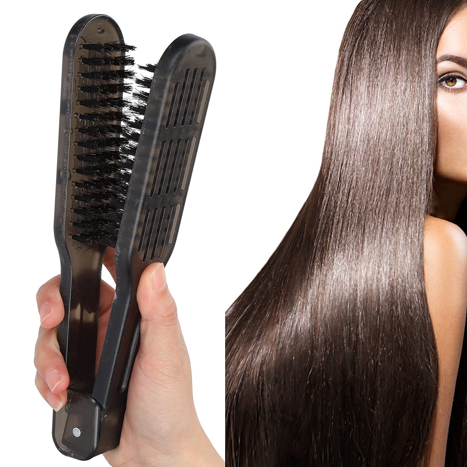 Cocoarm Double Brush Comb, Double Sided Hair Straightening Comb, Heat Resistant, Black, For Damaged Hair, Female Users