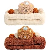 PERFECTSIGHT Spa Headband for Washing Face, 2 Pack Cute Hair Band for Shower Yoga Beauty Skincare Party, Soft Fluffy Makeup Headband, Kawaii Facial Headbands for Woman Girls, Bear