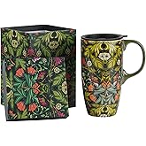 TZSSP Coffee Ceramic Mug Porcelain Latte Tea Cup With Lid 17oz. Green