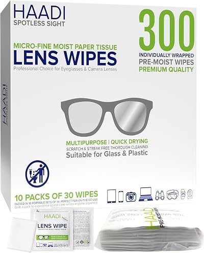 HAADI Glasses Cleaner Wipes 300 Pack 6x5 Inches Free Streaks