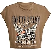 SOLY HUX Women's Y2k Vintage Graphic Short Sleeve Tee Tops Crew Neck Crop Tops for Summer Going Out T Shirts