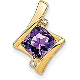10k Yellow Gold Pendant Necklace with Square Cut Purple Amethyst, White Accents, Abstract Modern Design, Elegant Fashion Jewelry for Women, February Birthstone Fine Gemstone Pendant Jewelry