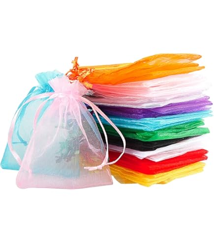 Byffoer Lot De 100 Sachets Organza Multicolores 10x15 Cm Avec Cordon – Idéal Mariage, Noël, Bijoux, Bonbons, Cadeaux