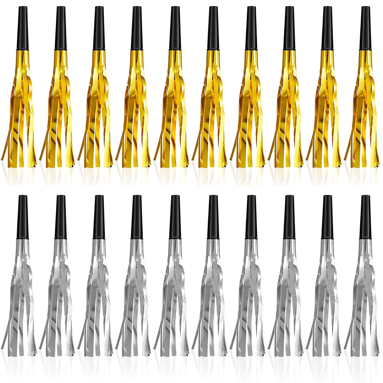 View 1 of 48Pcs Happy New Year Noise Makers, Gold and Silver Metallic Fringed Party Blowers New Years Noisemakers Blowouts Whistles for Birthday Christmas New Years Eve Party Supplies