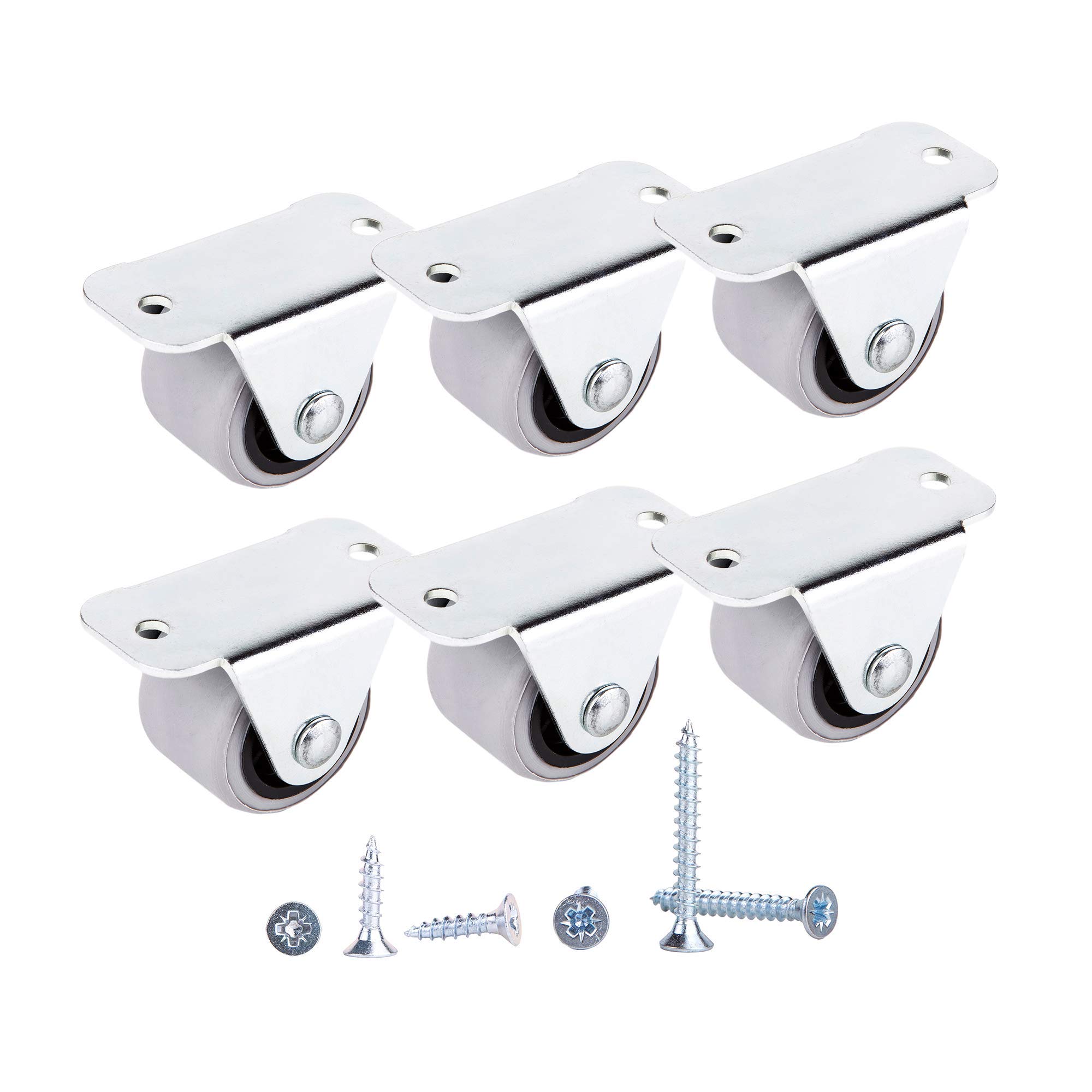 (Pack of 6) 30 mm Small Wheel Castors Rubber Casters Castors for Furniture Non-Swivel Small Wheels Non-Plastic Appliance & Equipment Small Wheel Castors Screws Included Casters Set (6)