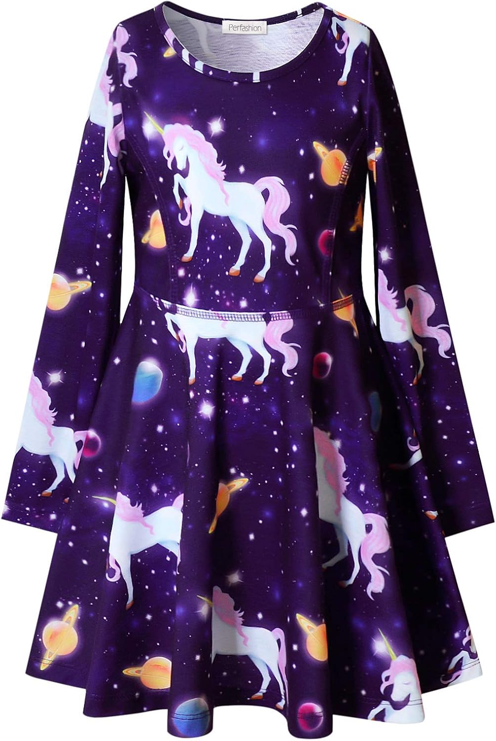 Girls Ruffle Dress Kids TieWaist Rainbow Unicorn Printed