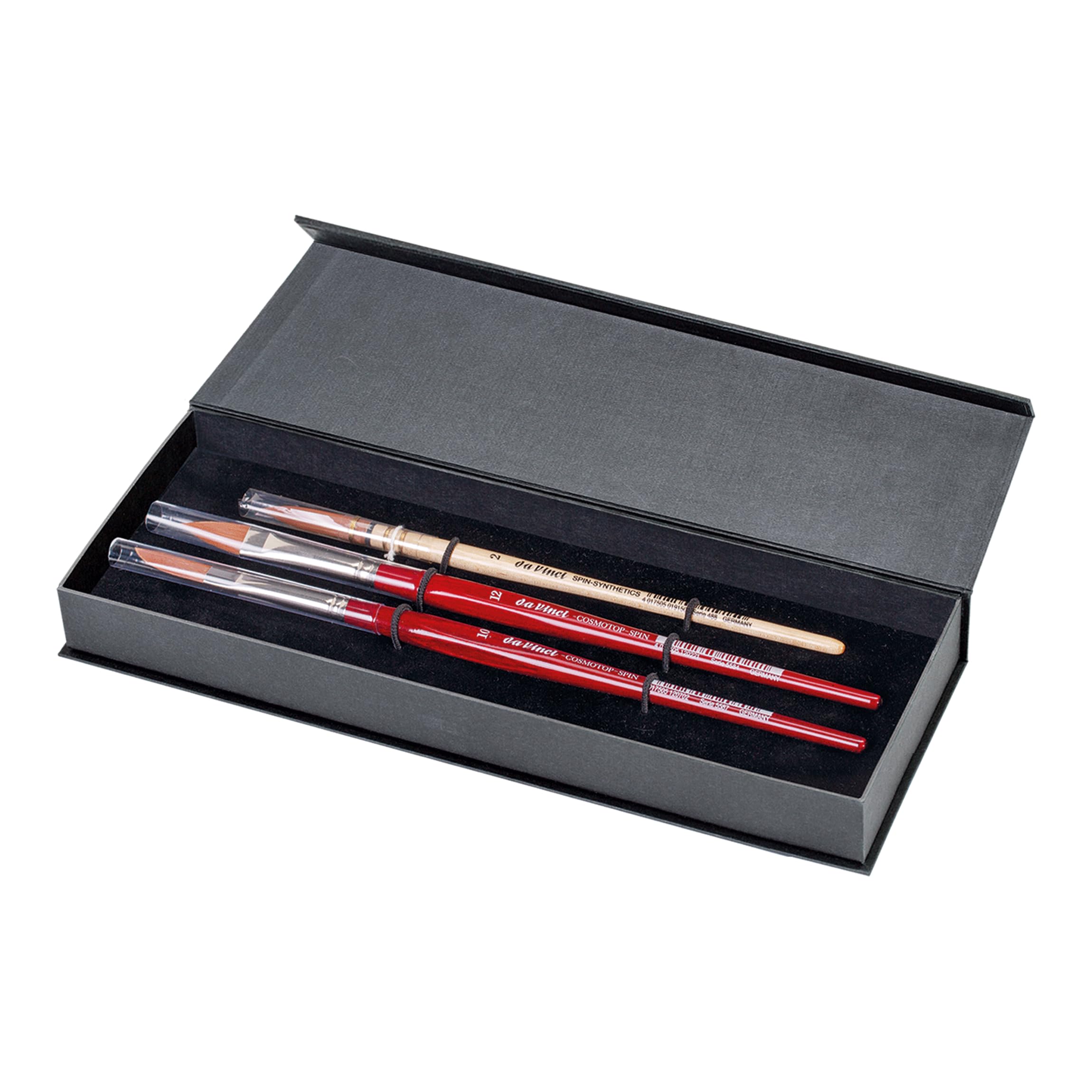 da Vinci Brushes Watercolor Brush Set, Black, Quill Size 2, Slant Size 10, Oval Size 12