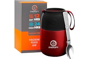 Vacuum Insulated Food Jar. Bowl incl. Folding Spoon, Cup. Wide Mouth Keep Hot & Cold Drinks Soup Lunch Container for Adults. 