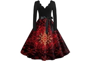 JXKIKOZE Christmas Dresses for Women 1950s Vintage Cocktail Dress Xmas Tree Santa Snow Printed Dress Christmas Party Dresses