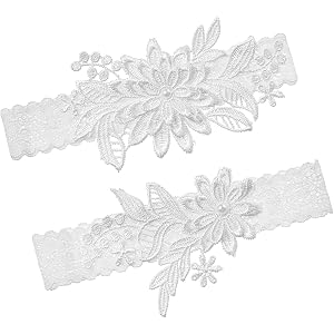 2 Pcs Garters for Bride, Soft Wedding Lace Garter White Thigh Garter for Bride Wedding Engagement Anniversary Prom Party