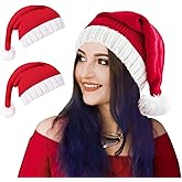 Umeepar Santa Hat Christmas Beanie Xmas Party Hat Red Knitted Stocking Skull Cap for Adult Women Men (Red 2 Pack)