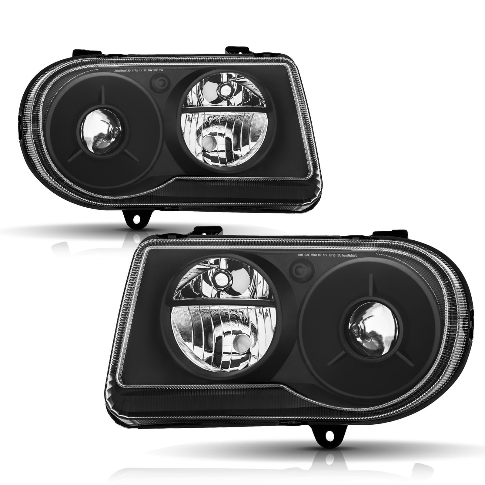 Photo 1 of ***VERY USED*** Headlights Assembly Compatible with 2005 2006 2007 2008 2009 2010 Chrysler 300C Halogen Type Head Lamps, Black Housing