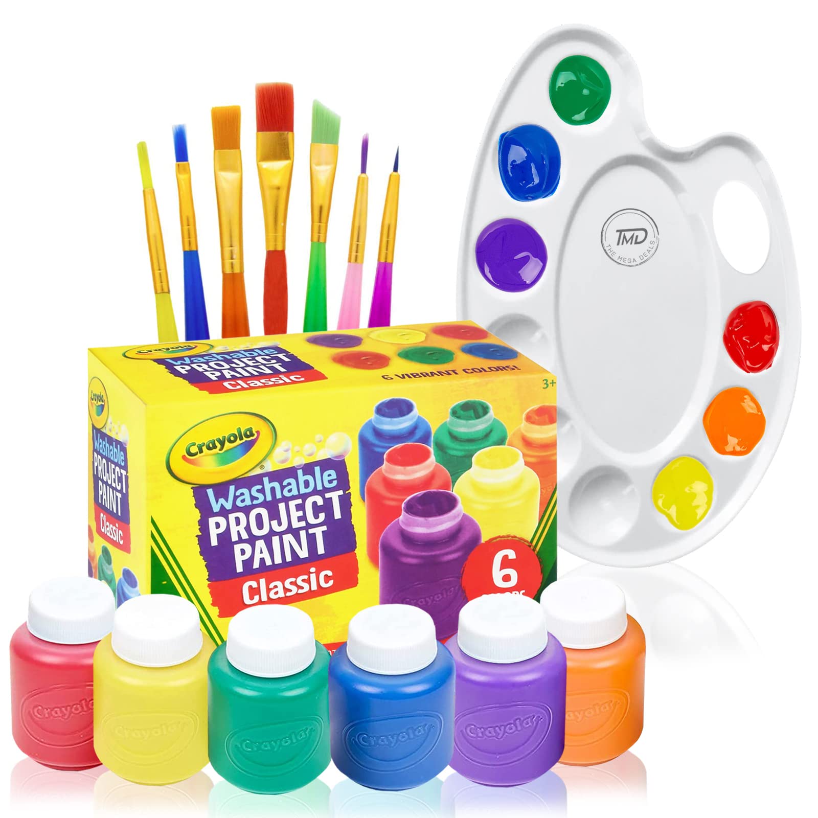Kids Painting Set, Washable Paint for Kids 6 Colors, 7 Paintbrushes, Paint Palette, Non-Toxic Toddler Painting Set 2 oz Each, Tempera Paints for Art, Crafts, Finger Paints