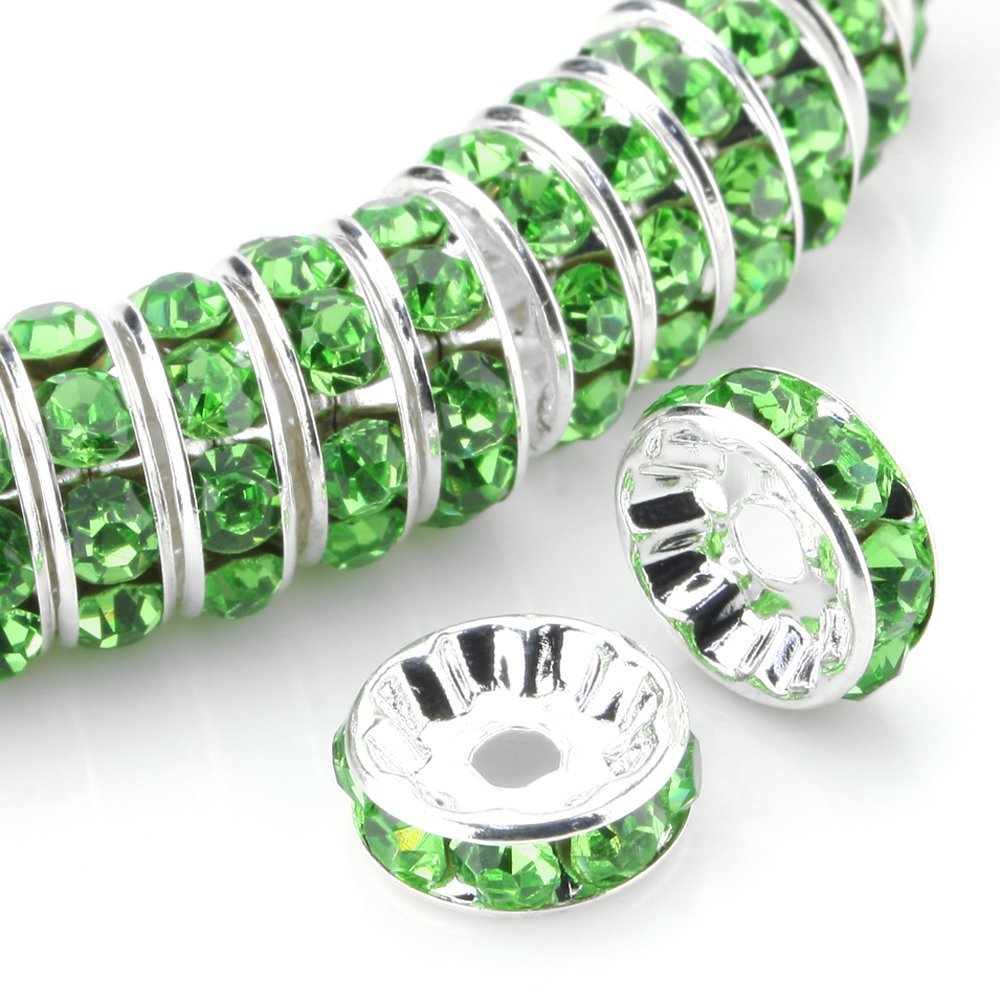 RUBYCA 100pcs 10mm A+++ Round Rondelle Spacer Charm Beads Silver Tone Peridot Green Czech Crystal — image 1