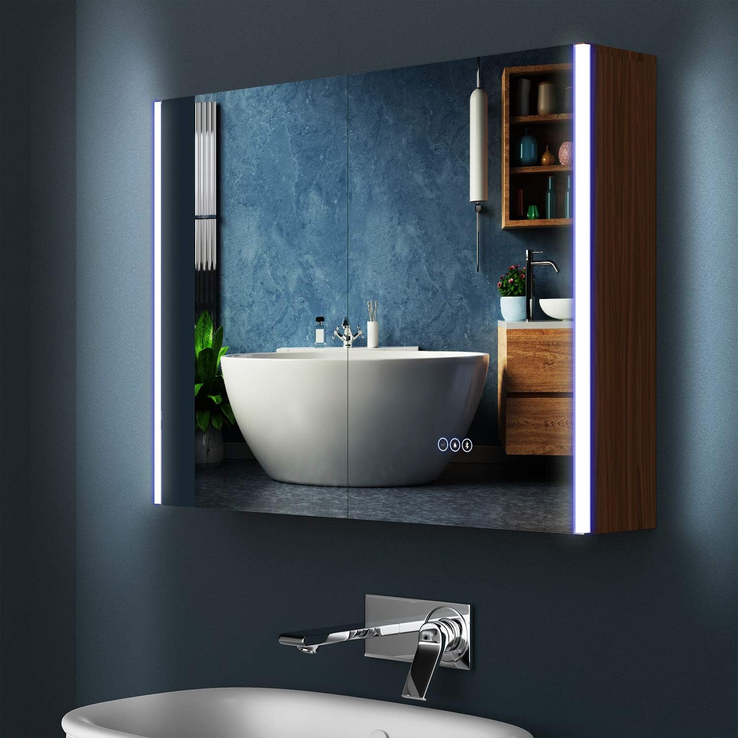 Tecknet Led Illuminated Bathroom Mirror Cabinet With Demister Touch Switch Digital Clock Display Bluetooth Wall Mounted Mirror 50 X 60cm Amazon Co Uk Kitchen Home