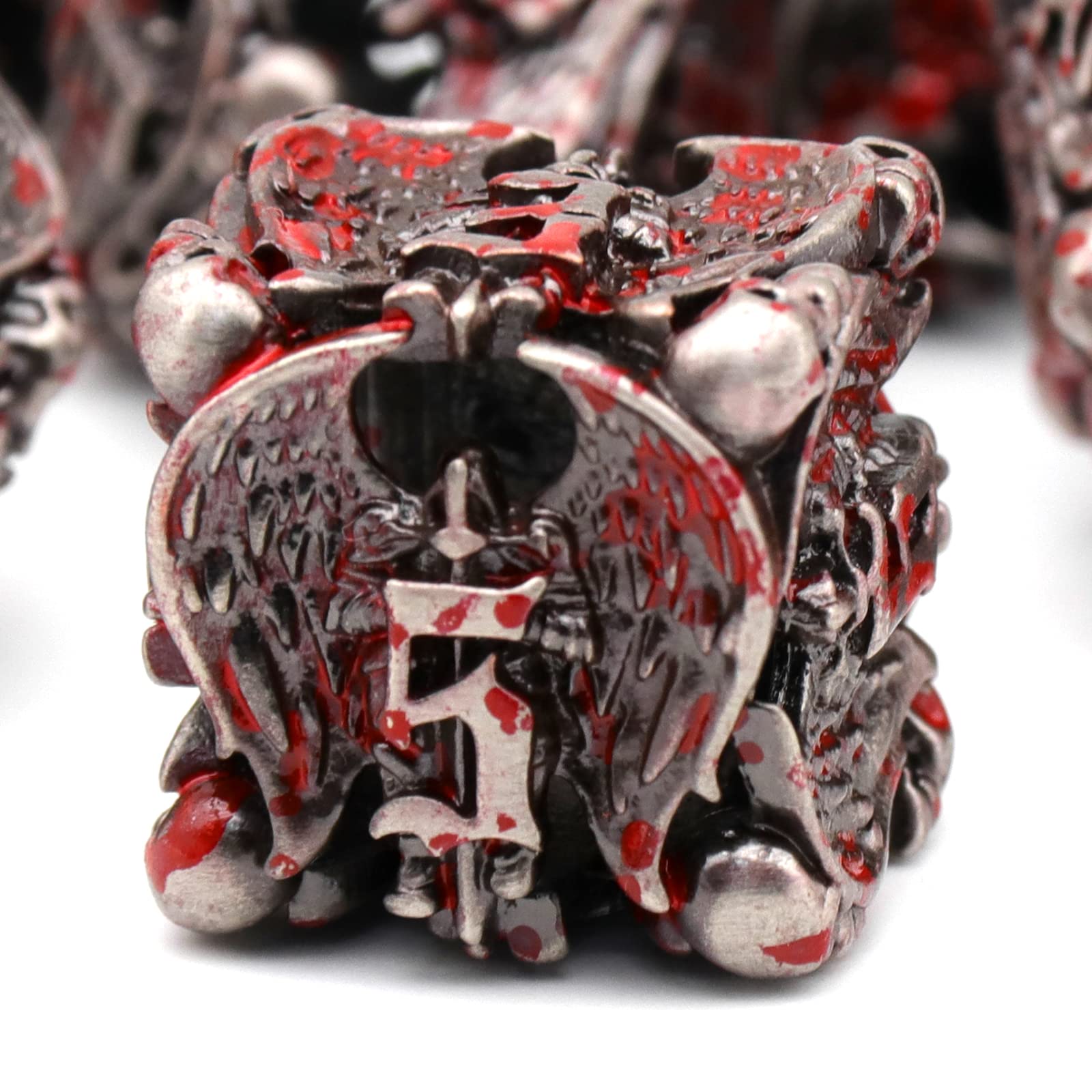 DND Dice,Metal Dice Set with Box HNCCESG,Hollow Dice Set of 7,Game dice for Dungeons and Dragons,Role Playing Dice Gaming for Board Game RPG (Angel Blood Splatter)