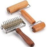Hiceeden Set of 2 Pizza Dough Roller &amp; Dough Docker, Stainless Steel Dough Hole Maker Puncher Wooden Rolling Pin for Pizza, Cookie, Pie, Pastry, Bread, Crust