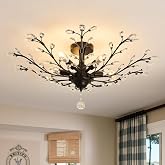 CVKASH 5 - Light Vintage Small Crystal Chandelier Modern Semi Flush Mount Ceiling Light Fixture Chandelier Lighting for Kitchen Bedroom Living Room Dining Room Hallway Foyer(Black)