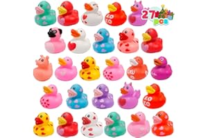 HOLYDECK 27 PCS Valentines Day Gifts Pink Rubber Ducks Baby Showers Accessories Mini Duckies Bath Toys Jeep Ducks Decorations for Kids Girls Boys Valentines Party Favors (Valentine's)