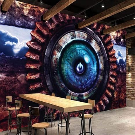 Amazon Ljjlm ノスタルジックなギアの目バーktv3d背景カスタム大壁画グリーン壁紙papel De Parede Para Quarto 350x230cm 壁紙