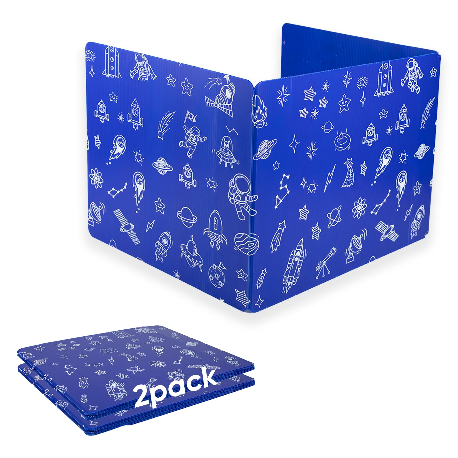 Photo 1 of 2-Pack Desk Dividers for Students, 3-Fold Privacy Screens, Durable Waterproof Plastic Study Boards, Easy Clean Classroom Shields for Schools,Teacher Supplies & Student Desk Organizers, Blue