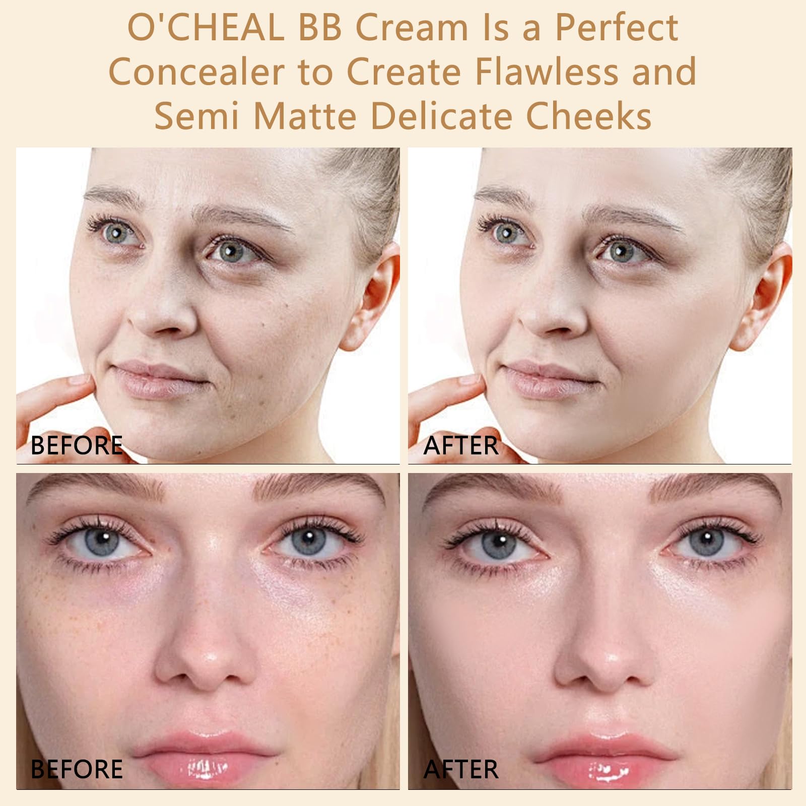 O'CHEAL BB Cream with SPF 50+ | Full Coverage Tinted Moisturizer with Buildable Concealer Powder Foundation, Oil-Free, Hydrating & Matte Finish | Vegan, Cruelty-Free, for All Skin Types(Natural)