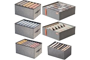 HUIAWAY 6 Pcs Wardrobe Clothes Organizer for Folded Clothes with Support Board, Washable Dresser Drawer Organizers for Clothing, Folding Closet Organizer for Jeans, Underwear, Socks, Bra, Leggings, Pants