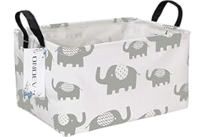 ONOEV Rectangular Folding Laundry Basket, waterproof Canvas Basket,gift basket,Suitable for children's room,Office,Clothes,Toys Storage (Grey Elephant)