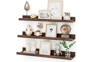 Heimlove 24 Inch Picture Ledge Shelf with Lip,Floating Shelves for Wall Set of 3,Wall Shelves in Varying Depths for Living Room,Bedroom,Nursery,Bookshelf - Walnut