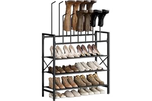 UNITSTAGE Free Standing Shoe Racks, 5-Tier Boot Rack Organizer for Tall Boots, Sneakers, High-Heel, Black Metal Shoe Storage 