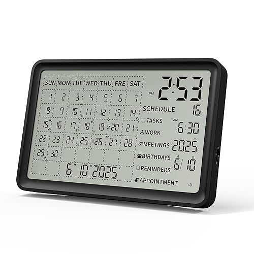 Digital Calendar, Digital Desk Planner with Schedule Reminder Clock with Day and Date, Chargeable 8 Inch Large Display Electronic Calendar Office Home School Family for Wall Mount & Desktop 2025-2055 (Black, 8 inch)