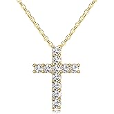 Cross Necklace for Girls Women 925 Sterling Silver 14K Gold Plated 5A Cubic Zirconia Womens Cross Jewelry Pendant, Birthday Valentine's Day Baptism Christian Gifts for Her Wife (White/14K/Rose)