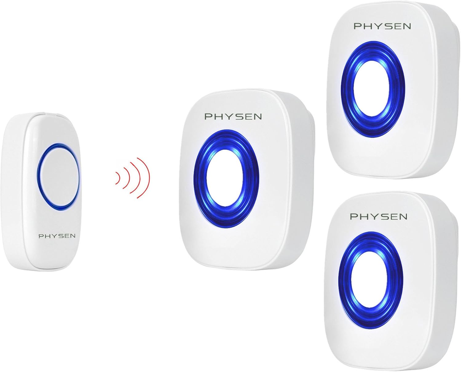 PHYSEN Circle Style Wireless Doorbell Kit of 1 Push Button and 3 Door