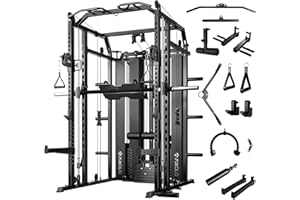 Mikolo Smith Machine with Weight Stack, Power Cage Home Gym System with LAT Pulldown & Cable Crossover, Multi-Functional Trainer with Dual Pulley System, Includes 10+ Free Attachments